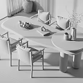 Modern Wooden Dining Table Set With Light Chairs Fruit Bowl Book Vase On Patterned Rug