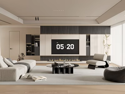 Modern Living Room Interior With TV Wall Sofa Coffee Table And Fireplace 3d model