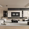 Modern Living Room Interior With TV Wall Sofa Coffee Table And Fireplace