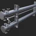 Stainless Steel Industrial Equipment Featuring Dual Pipes Flange Connections And Mounting Brackets