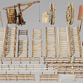Wooden Garden Ornaments With Wheels Ladders Railings And Decorative Structures