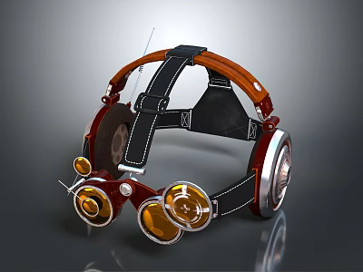 Steampunk Style Headphones And Goggles With Leather Straps And Brass Accents 3d model Steampunk Style Headphones And Goggles With Leather Straps And Brass Accents 3d model
