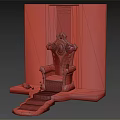 Majestic Fantasy Throne With Purple Accents And Stone Wall Backdrop On Decorative Purple Steps