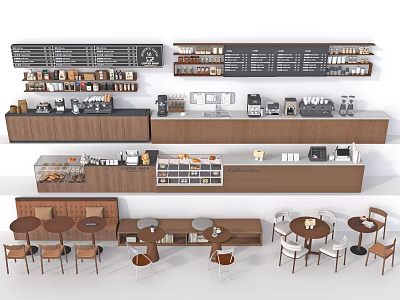 Modern Café Interior Design With Wooden Tables Bar Counter And Menu Boards 3d model