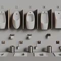 Row of Urinals in Different Designs with Bathroom Accessories and Hardware Fixtures