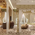 Modern Living And Dining Room Interior With Sofa TV Horse Paintings And Wine Cabinet