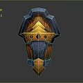 Intricate Blue And Yellow Shield Weapon With Decorative Metal And Wooden Accents