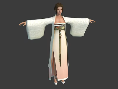 Female Character In Traditional White Robe With Wide Sleeves And Waist Decoration Arms Outstretched 3d model