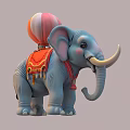 Cute Blue Gray Elephant Figurine With Hot Air Balloon And Decorative Tasseled Blanket