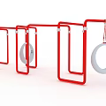 Outdoor Children Playground Equipment with Red Metal Frames and Gray Hanging Rings