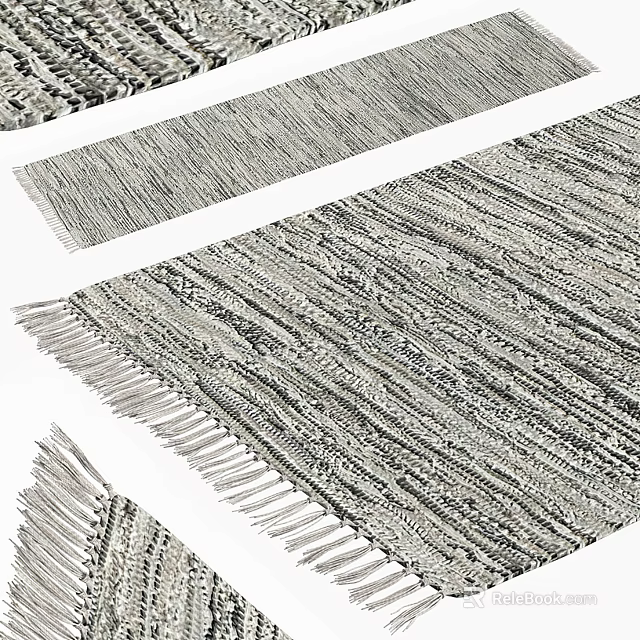 Square Rug Featuring Woven Texture Fringe Detail and Neutral Tones for Modern Home Decor 3d model 