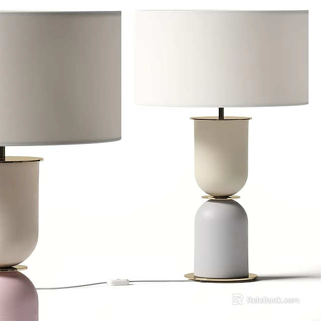 Modern Table Lamp With White Shade And Two Tone Beige Grey Base Design 3d model 