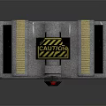 Industrial Metal Equipment Component With Red Button Yellow Warning Label And Vent Grilles