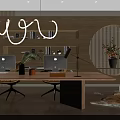 Modern Office Interior With Wooden Shelves Circular Decorative Wall Computers Stools And Potted Plant
