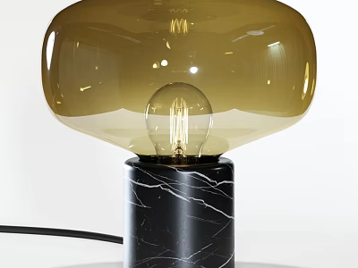 Golden Glass Table Lamp With Black Marble Base And Vintage Bulb Design 3d model