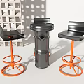 Modern Bar Counter Design With Orange Bar Stools And Silver Metal Base 3d model