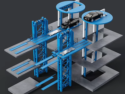 Multi Level Mechanical Parking Industrial Equipment with Blue Steel Structure and Car Storage Platforms 3d model