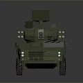 Green Military Tank with Six Wheeled Design and Mounted Weapon Antenna System