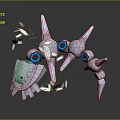 Futuristic Mechanical Game Movie Character With Silver Metallic Structure Blue Hexagonal Elements Spikes And Fragments