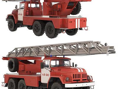 Red Vintage Fire Truck With Extended Rescue Ladder And Classic Design 3d model