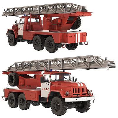 Red Vintage Fire Truck With Extended Rescue Ladder And Classic Design 3d model
