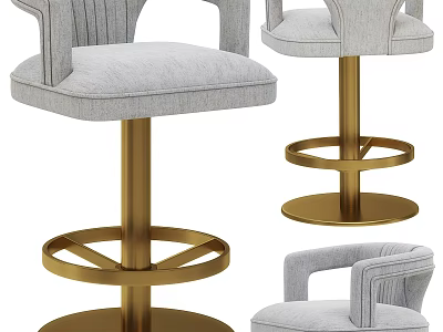 Modern Bar Stools With Gray Fabric Upholstery And Gold Metal Armrests Round Base 3d model