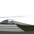 Contemporary White Curved Architecture Design With Green Lawn And Surrounding Roads