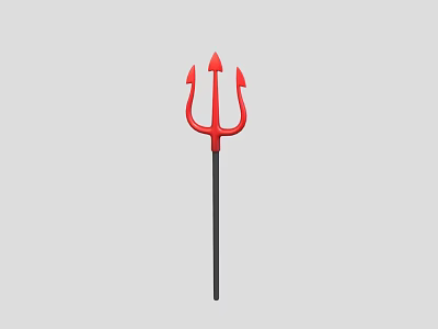 Red Trident Weapon With Three Sharp Prongs And Black Pole Handle 3d model