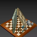 Intricate Chessboard Set With Animal Figurines On Wooden Base And Detailed Patterns