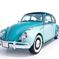 Vintage Volkswagen Beetle Car With Light Blue Body White Wheels And Black Roof