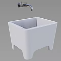 White Square Stand Sink With Wall Mounted Chrome Faucet And Legs