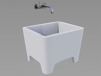 White Square Stand Sink With Wall Mounted Chrome Faucet And Legs 3d model
