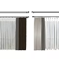 Modern Multicolor Striped Curtains With Sheer Layers For Window Decor 3d model