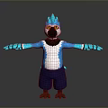 Blue Spiked Head Character And Creature With White Belly Blue Shorts Brown Claws Outstretched Arms