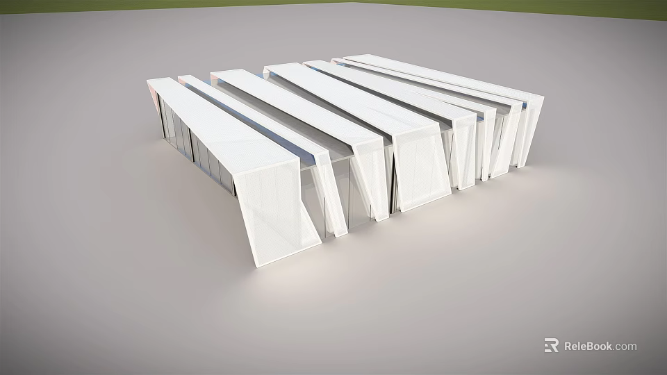 Modern White Sunroom Design With Sleek Sloped Roofs And Clean Structure 3d model 