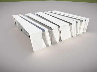 Modern White Sunroom Design With Sleek Sloped Roofs And Clean Structure 3d model