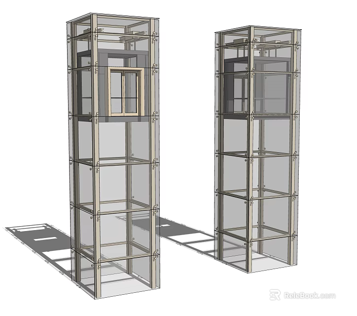 Modern Elevator Structure With Transparent Metal Frame Design And Internal Components View 3d model 