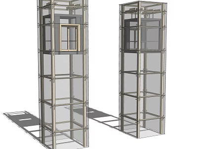 Modern Elevator Structure With Transparent Metal Frame Design And Internal Components View 3d model