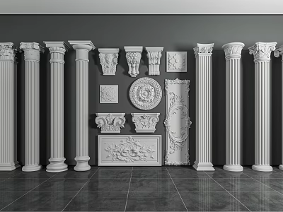 Various Types of Roman Columns Featuring Decorative Capitals Carved Reliefs and Ornaments 3d model