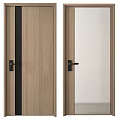 Modern Wooden Hinged Doors With Vertical Stripes Glass Panel And Black Accents