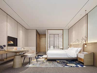 Modern Room Hotel Room Chandelier Decorative Cabinet Ornaments Desk and Chair 3d model