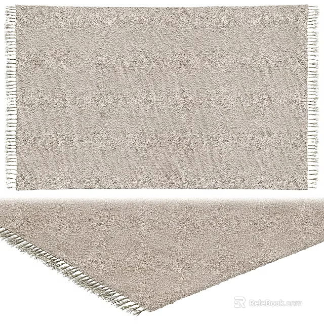 Soft Beige Square Rug With Textured Surface Fringed Edges And Plush Feel For Living Space 3d model 