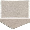 Soft Beige Square Rug With Textured Surface Fringed Edges And Plush Feel For Living Space