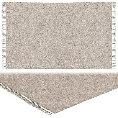 Soft Beige Square Rug With Textured Surface Fringed Edges And Plush Feel For Living Space 3d model