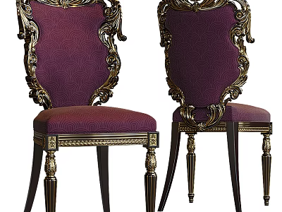Luxurious Ornate Dining Chairs With Purple Upholstery And Gold Carved Frame Design 3d model