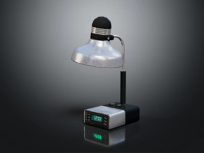 Modern Table Lamp With Silver Lampshade Black Base And Clock 3d model