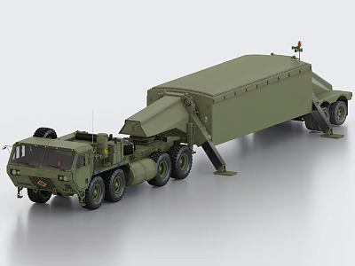 Military Olive Green Utility Vehicle With Trailer Multi Wheel Antenna Canvas Cover And Support Legs 3d model