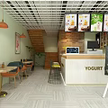 Modern Bubble Tea Shop Interior Design With Menu Board Poster Displays And Cozy Seating