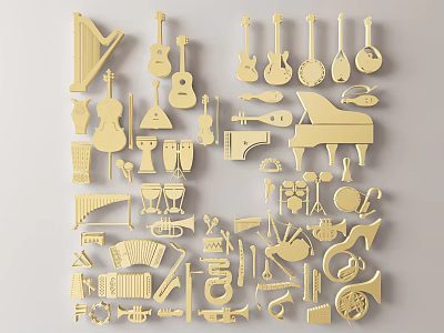 Unique Golden Musical Instrument Shaped Wall Decor for Artistic Room Decoration 3d model
