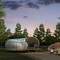 Unique Dome Shaped Glamping Guesthouse With Lush Trees Sunset View And Wooden Deck Fire Pit